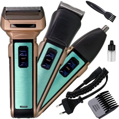 QGS 3in1 Rechargeable Waterproof Professional Ultra Trim Ear Nose Beard Mustache Trimmer Foil Shaver Powerful Hair Clipper Electric Razor Cutter Cleaner Multi-Grooming Kit (6 Month Warranty) Q601 Grooming Kit 120 min  Runtime 4 Length Settings(Multicolor)