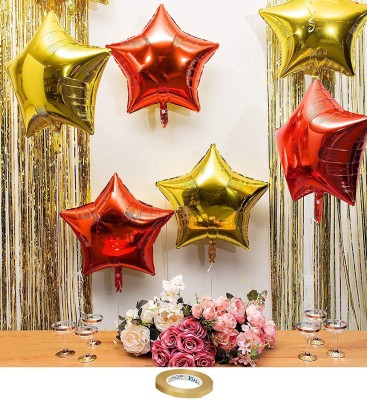 DECOR MY PARTY Solid Star Foil Balloons for Birthday Decoration Red and Golden Aluminium Five-Pointed Star for Wedding Anniversary Birthday Bridal Shower Adult Party Decoration - Pack of 11 Balloon(Gold, Red, Pack of 11)