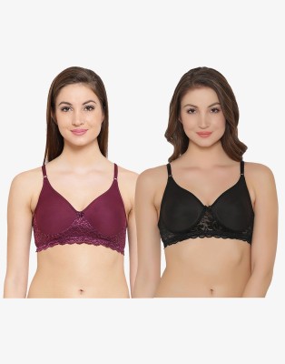 Clovia Women T-Shirt Lightly Padded Bra(Purple, Black)