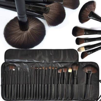 GLOW MORE Professional Wood Make Up Brushes Sets With Leather Storage Pouch (Pack of 24)(Pack of 24)