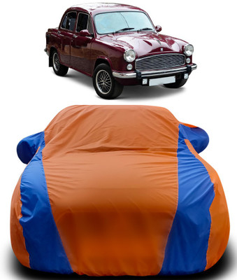 Gavya Car Cover For HM Ambassador (With Mirror Pockets)(Orange, Blue)