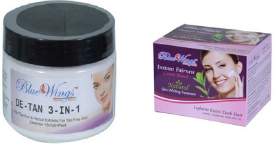 blue wings De-Tan 3IN1300gm(Cream+ Scrub + Pack )+ Insta Fairness Bleach 300gm(2 Items in the set)