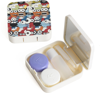 VIVID VividVisionInt® Cute Mini Portable Contact Lens Container Kit with Mirror Tweezer Lens Stick And Solution Bottle Daily Usable Travelling home storage Easy to Carry Lenses-LC - 3033 D2 -Multivolor(Pack of: 1)