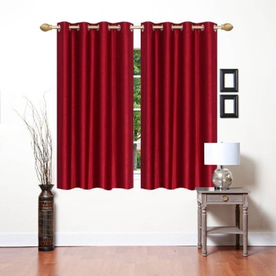 Styletex 152 cm (5 ft) Polyester Semi Transparent Window Curtain (Pack Of 2)(Solid, Maroon)