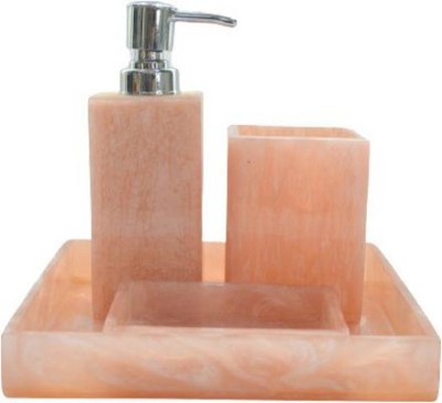 Tranquil Square Tranquil Square | Bathroom Accessory Set | Glossy Marble Finish Pink Tangerine Premium Design | Set of 4 | Soap Holder, Dispenser, Tumbler and Tray Marble Bathroom Set(Pack of 1)