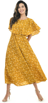 OCEANISTA Women Maxi Yellow Midi/Calf Length Dress