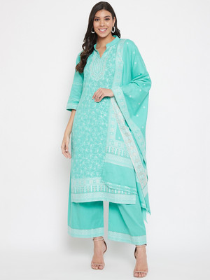 Safaa Cotton Blend Embroidered Kurta & Palazzo Material