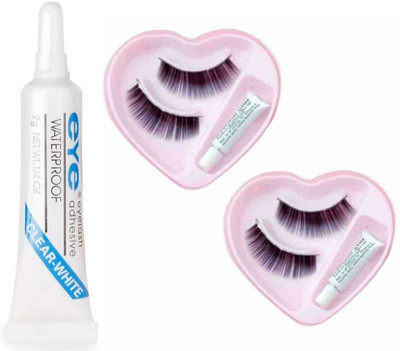 overlook Pair of 2 Waterproof False Eyelashes with Adhesive Eyelash Glue(Pack of 3)