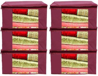 SH NASIMA SC-M-06 Designer Non Woven Fabric 06 Piece Saree Cover Large Storage Bags, Cloth Organizer with Transparent Window (MAROON) SC-M-06(Maroon)