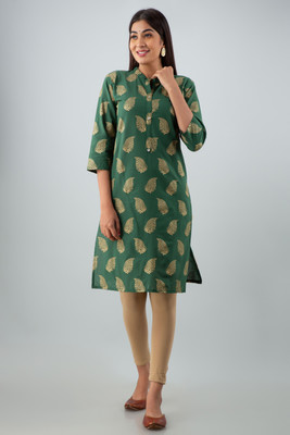 Surhi Women Printed Straight Kurta(Green)