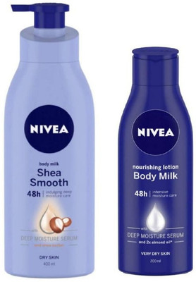 NIVEA Body Lotion , Shea Smooth 400 ml & Body Milk 200 ml - Pack of 2(600 ml)