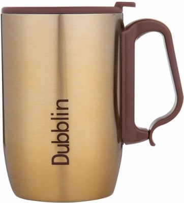 DUBBLIN Refresh Unbreakable Double Wall Insulated with Handle and Lid, Wide Mouth Keeps beverages Hot & Cold, Golden Stainless Steel Coffee Mug(350 ml)