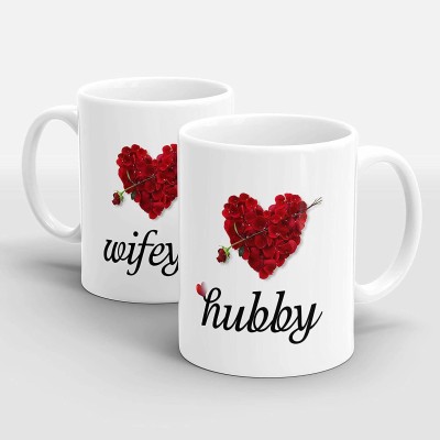 Couples Emotion Handicraft Hubby Wifey Couple Ceramic Coffee, Ceramic Coffee Mug(330 ml)