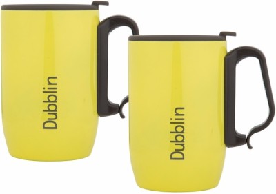 DUBBLIN Refresh Set Unbreakable Double Wall Insulated with Handle and Lid, Wide Mouth Keeps beverages Hot & Cold, Yellow Stainless Steel Coffee Mug(350 ml, Pack of 2)