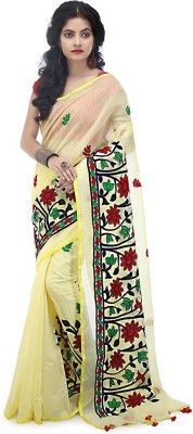 dehi saree Embroidered Bollywood Cotton Silk Saree(Yellow)