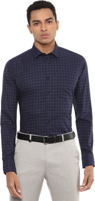 VAN HEUSEN Men Checkered Formal Dark Blue Shirt