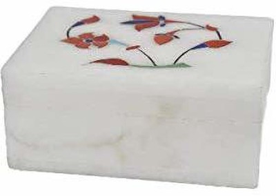 Oshun Global Global Marble Handcrafted Inlay Rectangle Sindoor Box 2'' Decorative Showpiece  -  7.6 cm(Marble, White)