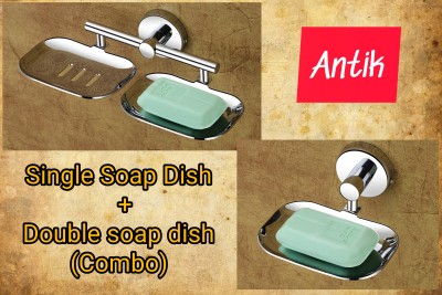 ANTIK 304 High Grade Stainless Steel |New Bathroom Accessories | Soap Dish | Soap Stand | Soap Case | Soap Holder | Sigle + Double Soap Dish |Combo |(Silver)