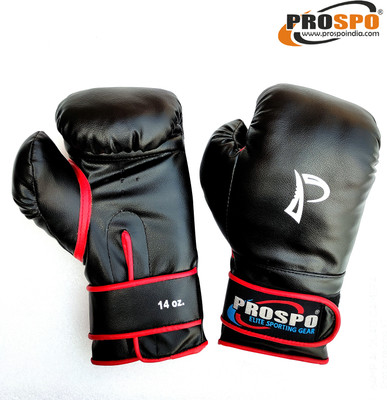 PROSPO Boxing Gloves with Velcro Glove and Handwrap Combo Size 14oz Boxing Gloves(Black)