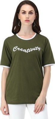 Viral Trend Printed Women Round Neck Green T-Shirt