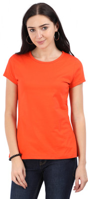 Woodwose Organic Clothing Solid Women Round Neck Orange T-Shirt