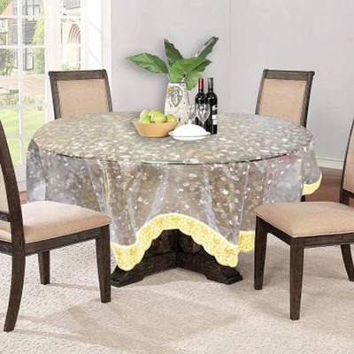 lala hathrasi Self Design 4 Seater Table Cover(Transparent gold, PVC)