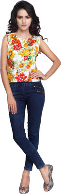 Urban Fashion Bank Party Sleeveless Floral Print Women Yellow Top