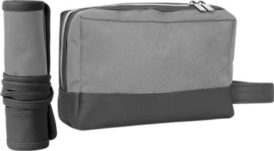 PrettyKrafts Leather Toiletry Bag - Portable Travel Shaving Kit, and Multifunctional Roller for Business Trip and Vacations Travel Toiletry Kit(Grey)