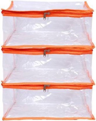 ZOVIRA 3 pcs combo set of PVC Transprent Pouches for Cosmetics, Stationery, Medicines, Multi Purpose pouch-(ORANGE) FULLY TRANSPRENT & ZIPPER LOCK Vanity Box(Orange)