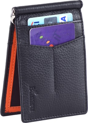 Bamsu Men & Women Trendy Black, Orange Genuine Leather Money Clip(12 Card Slots)