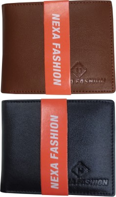 NEXA FASHION Men Casual Tan, Black Artificial Leather Wallet(6 Card Slots, Pack of 2)