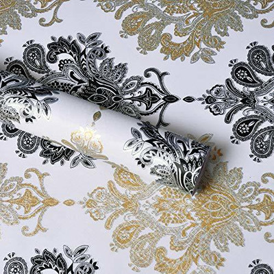 ML BALAJI CREATIONS Vinyl Decorative White, Black, Green Wallpaper(L x W: 200 cm x 45 cm)