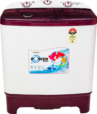 Sansui 6.5 kg Semi Automatic Top Load White, Maroon (SISA65A5R)
