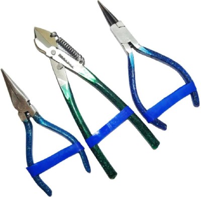 Paradise Tools India Silk Thread Jewellery Making Pliers and Cutter Combo Flat, Round and Side Cutter/Kadicut Nose Plier - Pack of 3 Pieces (JK-3 Mini Super-Blue)