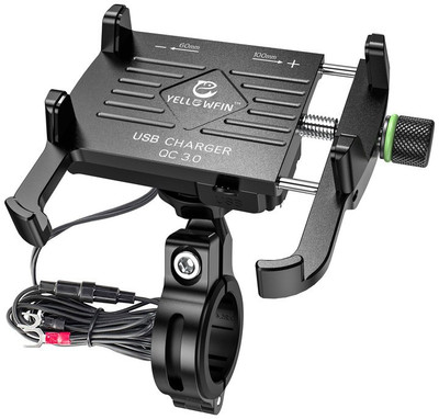 Yellowfin Claw Grip Aluminium Alloy Waterproof Fast USB QC 3.0 Charger with 360° Rotation, adjustable to Handlebar & Mirror Mount for Maps and GPS Navigation Motorcycle/Scooter/ Bike Mobile Holder(Black) Yellowfin Claw Grip Aluminium Alloy Waterproof Fast USB QC 3.0 Charger with 360° Rotation, adjustable to Handlebar & Mirror Mount for Maps and GPS Navigation Motorcycle/Scooter/ Bike Mobile Holder(Black)