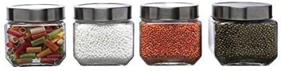 Cutting EDGE Glass Utility Container  - 1000 ml(Pack of 4, Silver)