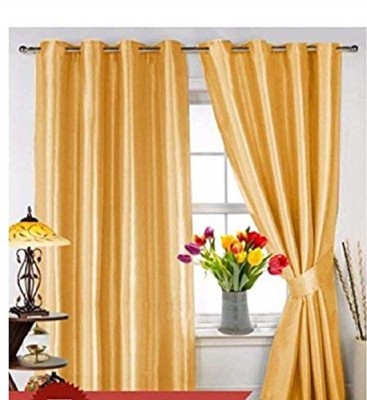 Radhey Radhey Decor 152 cm (5 ft) Polyester Semi Transparent Window Curtain (Pack Of 2)(Solid, Golden)