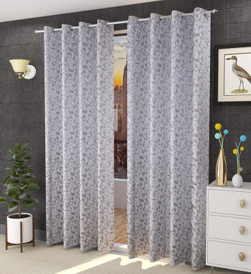 Kraftiq Homes 152 cm (5 ft) Window Velvet Room Darkening Curtain (Pack Of 2)(White, Abstract)