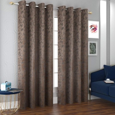 Kraftiq Homes 214 cm (7 ft) Velvet Room Darkening Door Curtain (Pack Of 2)(Abstract, Brown)