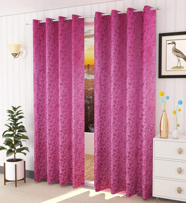 Kraftiq Homes 214 cm (7 ft) Door Velvet Room Darkening Curtain (Pack Of 2)(Pink, Abstract)