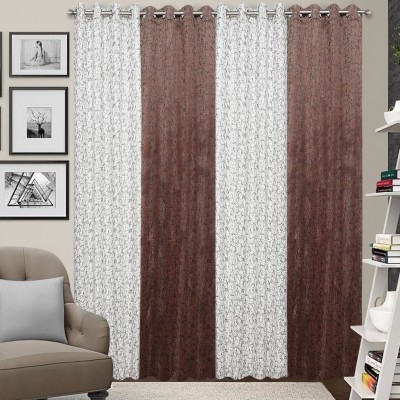Impression Hut 274 cm (9 ft) Velvet Room Darkening Long Door Curtain (Pack Of 4)(Printed, BROWN-WHITE)