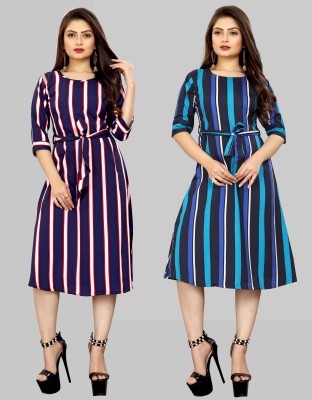 tanvi creation Women A-line Purple, Blue, White, Pink Dress