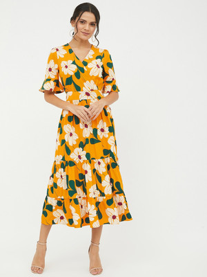 HARPA Women A-line Multicolor Midi/Calf Length Dress