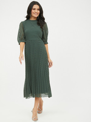 HARPA Women A-line Green Midi/Calf Length Dress