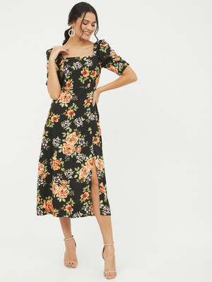 HARPA Women A-line Black Midi/Calf Length Dress