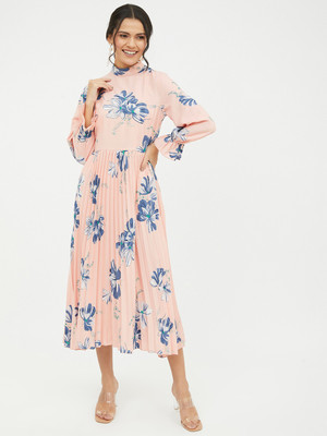 HARPA Women A-line Pink, Blue Midi/Calf Length Dress