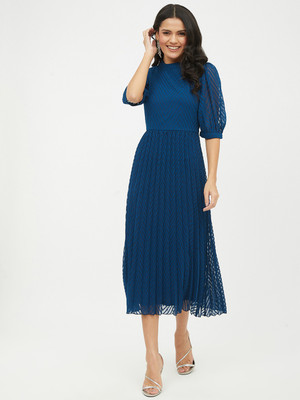 HARPA Women A-line Blue Midi/Calf Length Dress