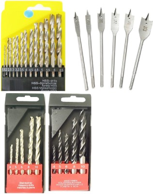 Qualigen set of 13pc HSS bits 5pc masonry bits 5pc wood drill and 6pc flat wood bits