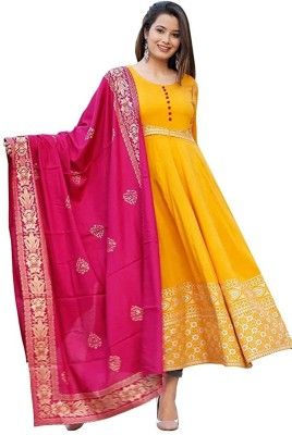 OM RADHE COLLECTION Anarkali Gown(Yellow)