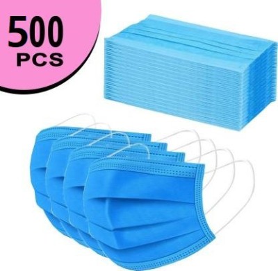 MV choice 3Ply Non-Woven 70 GSM Ultrasonic 500 PCS Certified Disposable Pharmaceutical Breathable Surgical Anti-Pollution & Anti Dust Face Mask Reusable Surgical Mask(Blue, M, Pack of 500, 3 Ply)